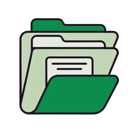Three fanned folder tabs, one open to a ledger card, representing customer account types