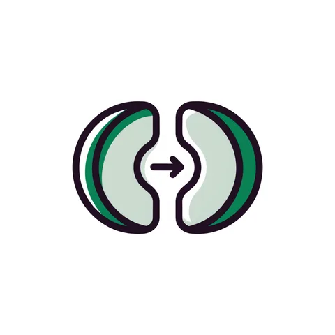 One coin split into two halves with an arrow between, representing corporate actions
