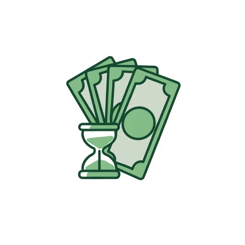 Fanned short-term notes behind a small hourglass, representing money market instruments