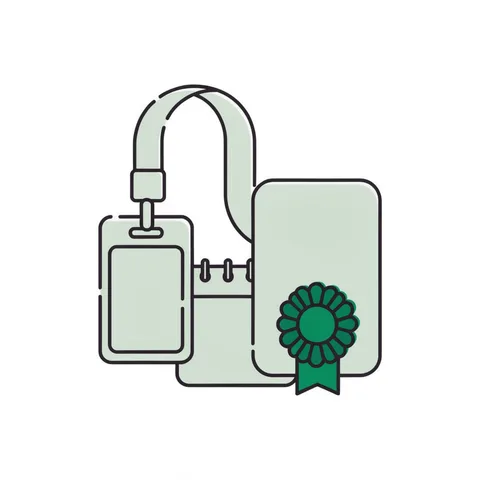 ID badge on a lanyard with a rosette certificate, representing registration and continuing education